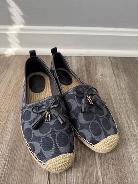 Coach Signature Carson Slip On Shoes Navy Blue Espadrilles Comfy Flats Size 6.5